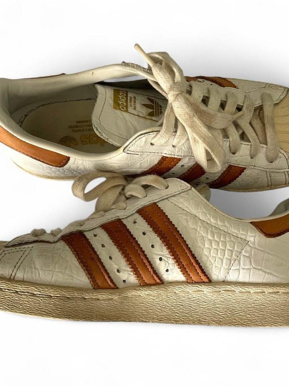 adidas Cream and Brown Croc-Texture Leather Sneakers